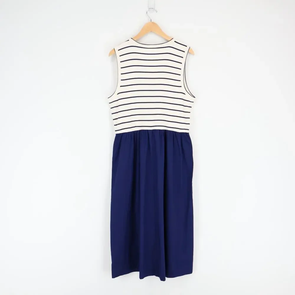 NWT J.Crew Factory Striped Ribbed-Knit Mixy Dress Ivory Antique Navy Size XL